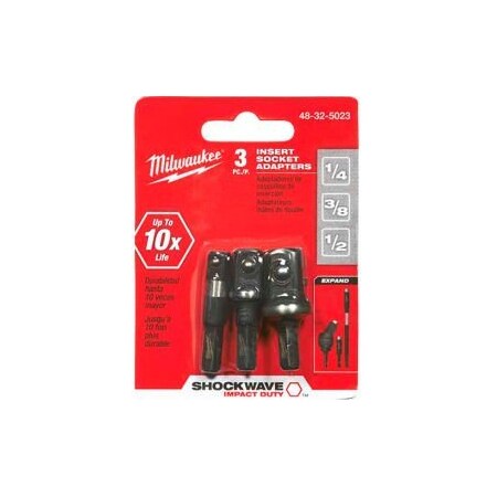 Milwaukee Tool Milwaukee 48325023 Shockwave Insert Sckt Adptr Set 14, 38, 12 48-32-5023